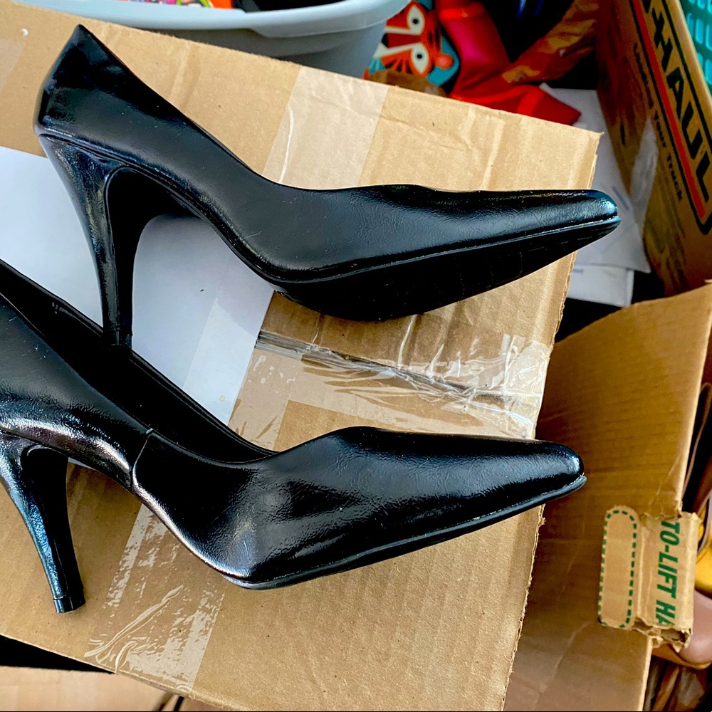 Black patent “leather” stilettos